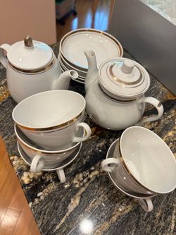 White Porcelain Tea Set with Gold Trim