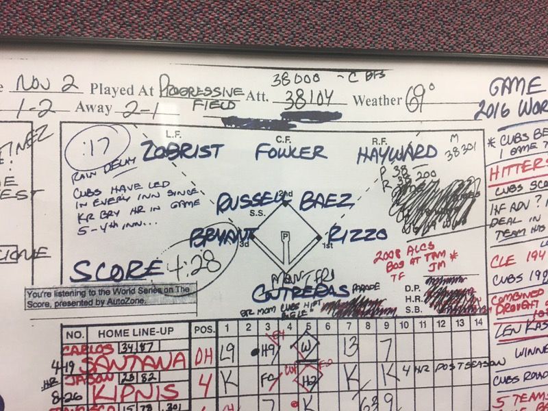 Official Framed Chicago Cubs World Series Game 7 Scorecard