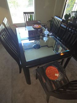Dark Wood Dining Table with Glass Top