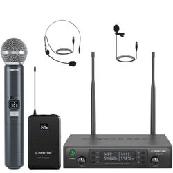 Phenyx Pro Wireless Microphone System, Dual Mic Set with Handheld/Bodypack/Lapel Mics,Auto Scan, 2x100 UHF Frequencies,328ft Range,Cordless Microphone