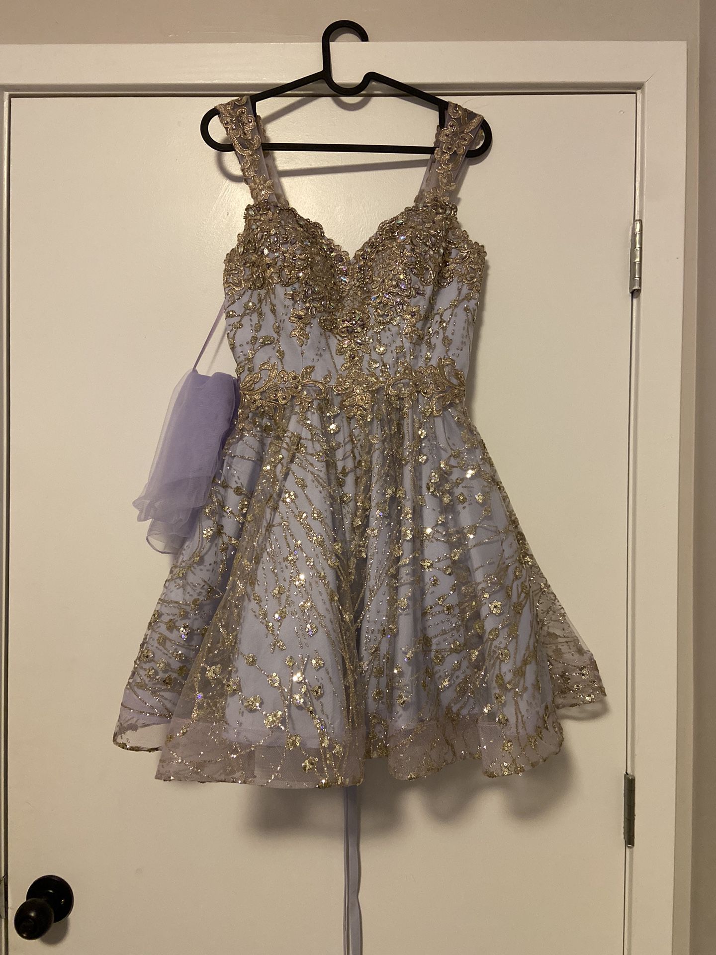 A line Corset/Purple With Gold Sequin Diamond Dress 