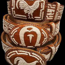 | )Authentic handmade Mexican
leather belt, authentic embroidered