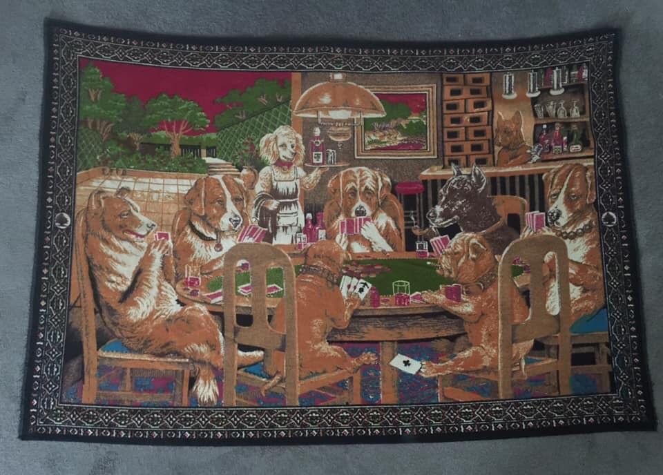 3 Vintage Tapestries- Friend in Need (Dogs Playing Poker), JFK (John Kennedy/White House), Dogs/Sled