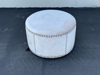 Ottoman - 28” x 17” Cream Velvet with Brass Nailhead Accents