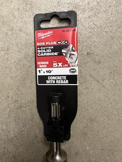 (5 New Drill Bits) Milwaukee Tool Hammer Drill Bit, 48-20-7240 SDS Plus, 1X10 In. As seen in photo cuts through rebar too made in Germany good qua