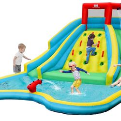 BOUNTECH Inflatable Water Slide Park, 15x12FT Kids Mega Waterslide Outdoor with Dual Slides for Racing Fun, Heavy Climbing Wall, Water Slides Inflatab