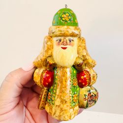 Ceprueb Nocag Santa Claus Hand Carved and Painted Russian Christmas Ornament #3