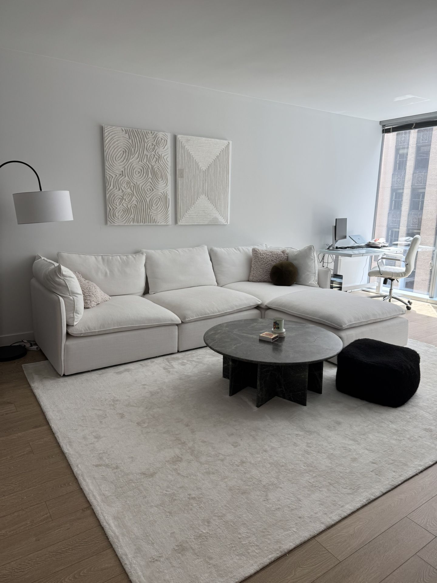 CB2 Lumis 4-Piece Modular Snow White Performance Fabric Deep Depth Sectional Sofa