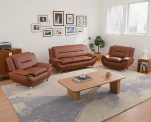 Modern style brown leather couch set
