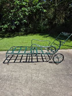 Vintage Metal Patio Chaise Lounge with Wheels
