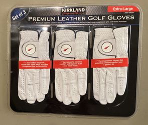 Kirkland Signature Premium Leather Golf Gloves – White, XL, Set of 3 – Brand New