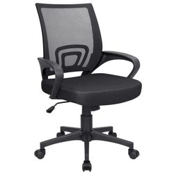 Black Task Chair On Wheels With Mesh Back