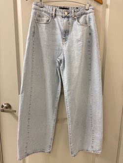 ZARA Barrel Jeans Women 6 Light Blue High Waist Wide Leg Baggy Washed Baloon