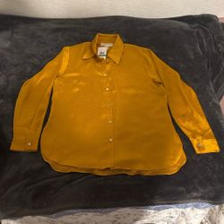 Pretty Mustard yellow Women’s Authentic Michael Kors Blouse Size L In Petite 