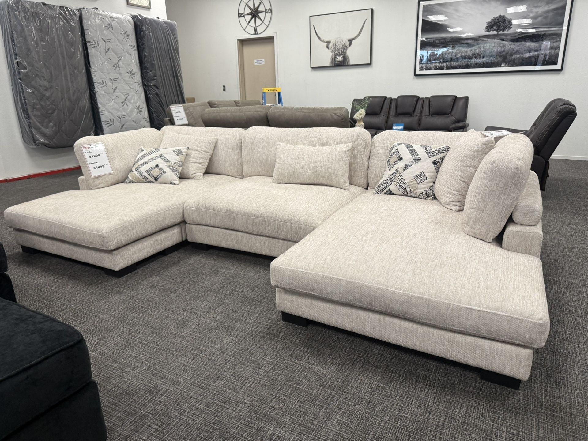 Beige XL Sofa Sectional Double Chaise Set - Free Delivery