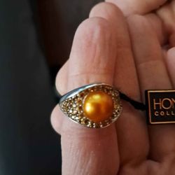 Honora Yellow Pearl 9.5mm & Citrine Sterling Silver Statement Ring Size 9.5