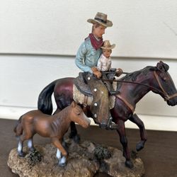 Western Cowboy Father And Son Figurine Art Decor 