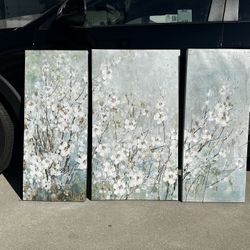 3 Pieces Large Blue Floral Flower Canvas Wall Art Wall Decor Painting Photo