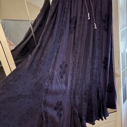 Plum, Embroidered Pattern, Elastic, Draw String Waist Skirt