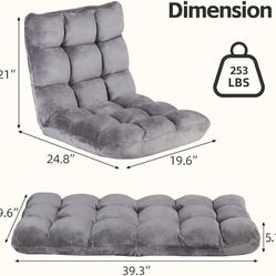 ZENY Folding Floor Chair Adjustable in 14 Levels, Lazy Sofa Cushion, Reclining Chair for Games - Gray