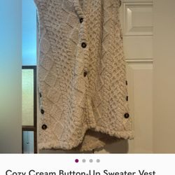 Cozy Cream Button Up Sweater Vest