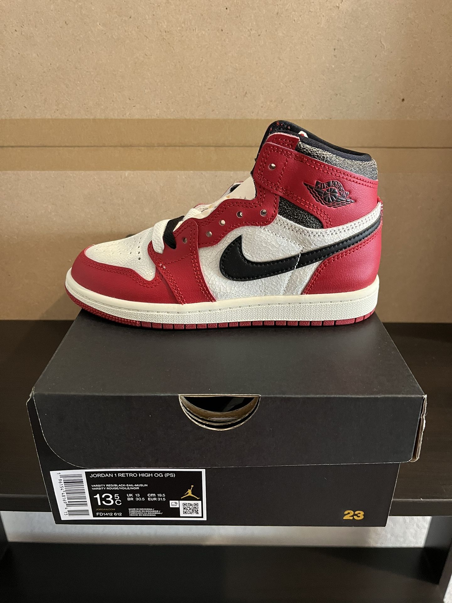 DS Jordan 1 High Lost & Found Chicago 1s Preschool Sz13.5c