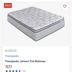 Full size bed frame, mattress, and box spring