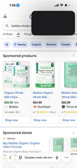 Bobbie organic whole milk formula for infants