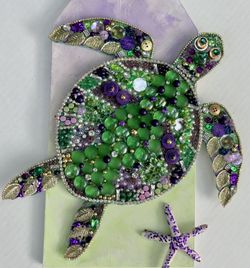 Artisan Handmade Jeweled Sea Turtle Wall Hanging 