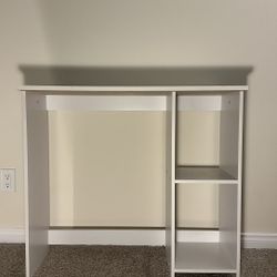 White Compact Desk / Vanity with Shelves