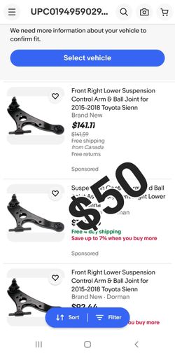 Front Right Lower Suspension Control Arm & Ball Joint for 2015-2018 Toyota Sienn