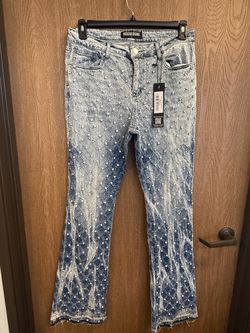 Rockstar Original Sareka Light Wash Rhinestone Stacked Flare Jean (Large)