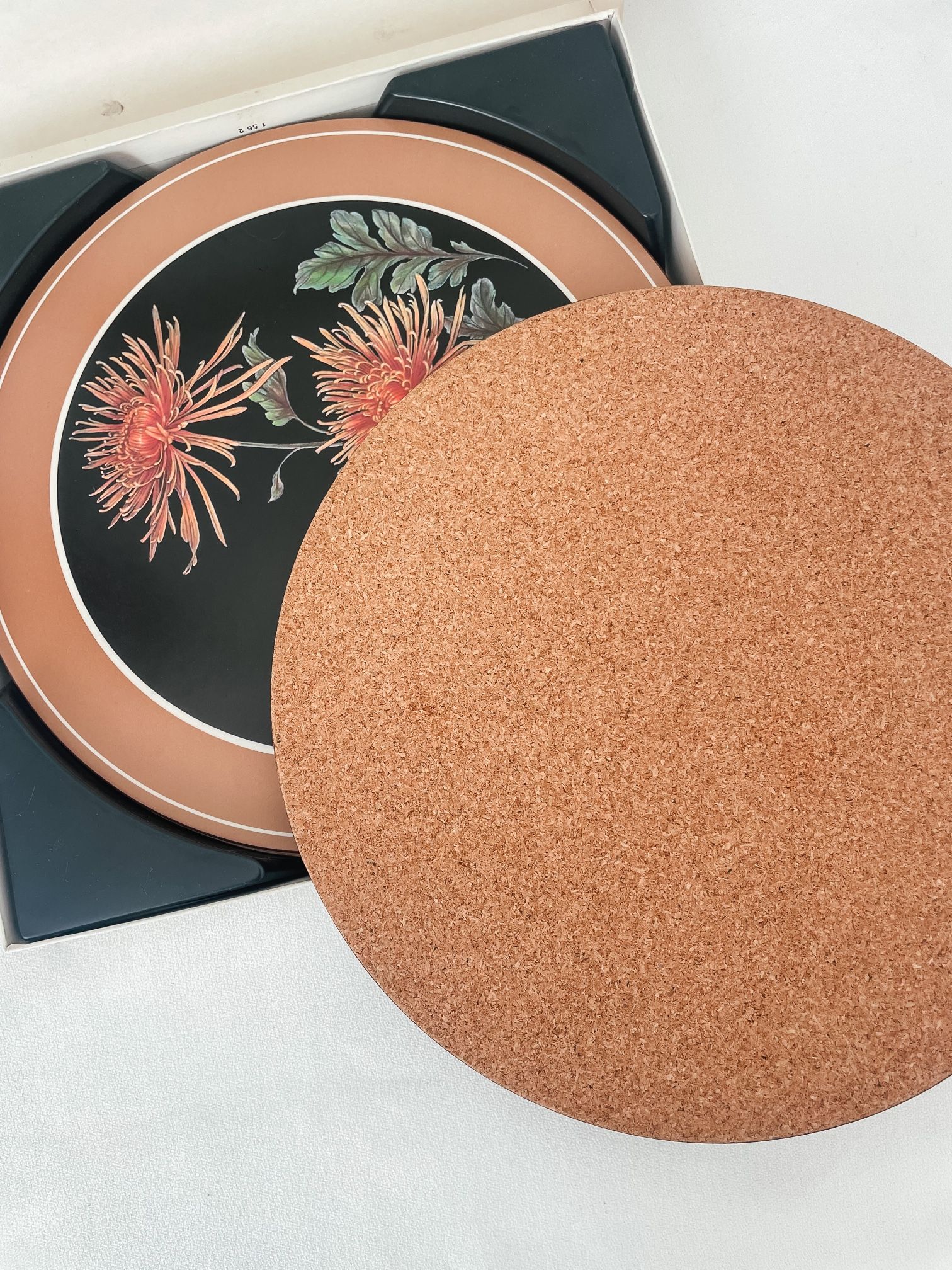 Vintage Set of 5 Pimpernel of England Round Floral Chrysanthemum Cork