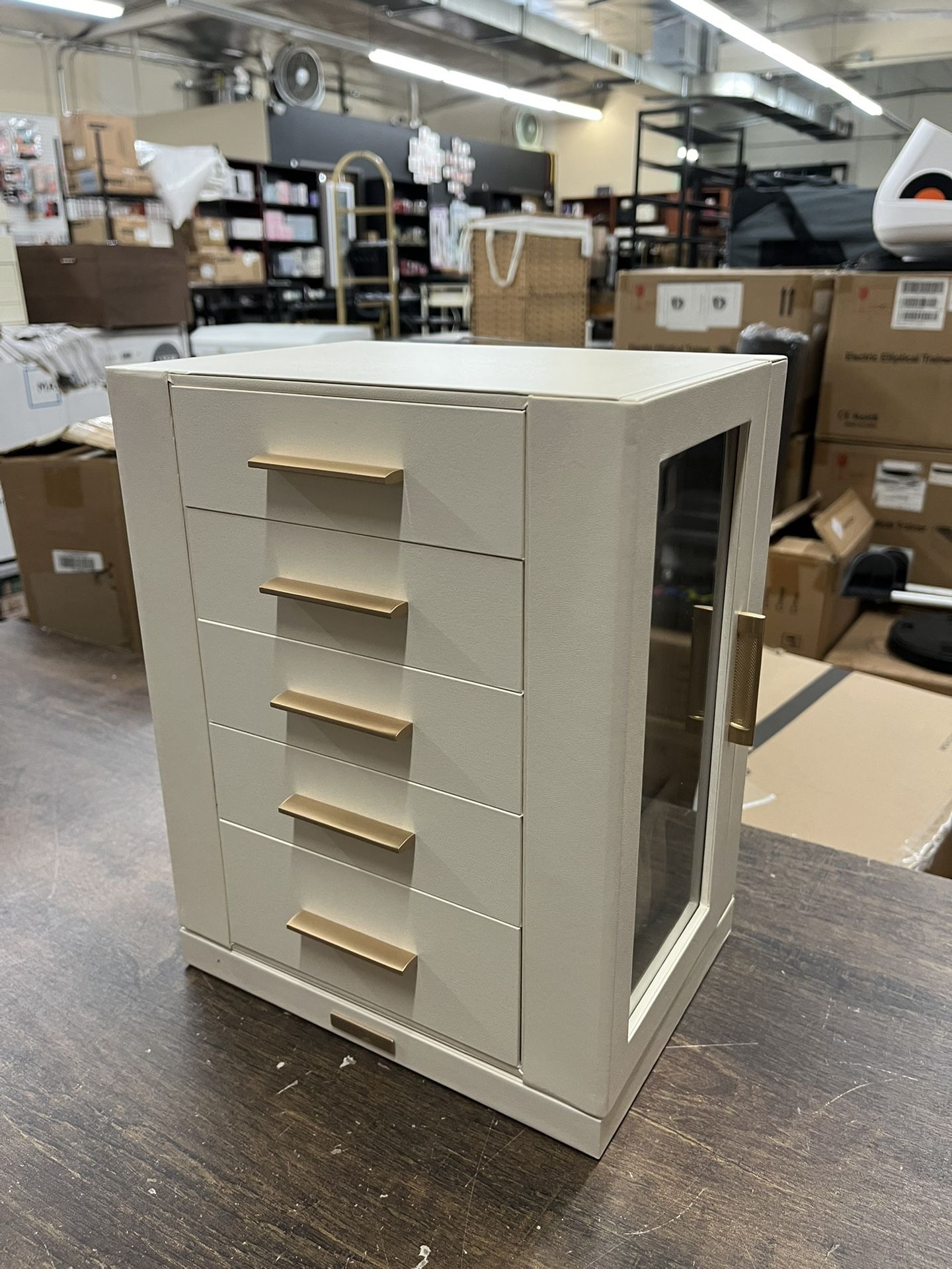 SONGMICS Jewelry Box 360° Rotating Storage Case with 5 Drawers - Cloud White