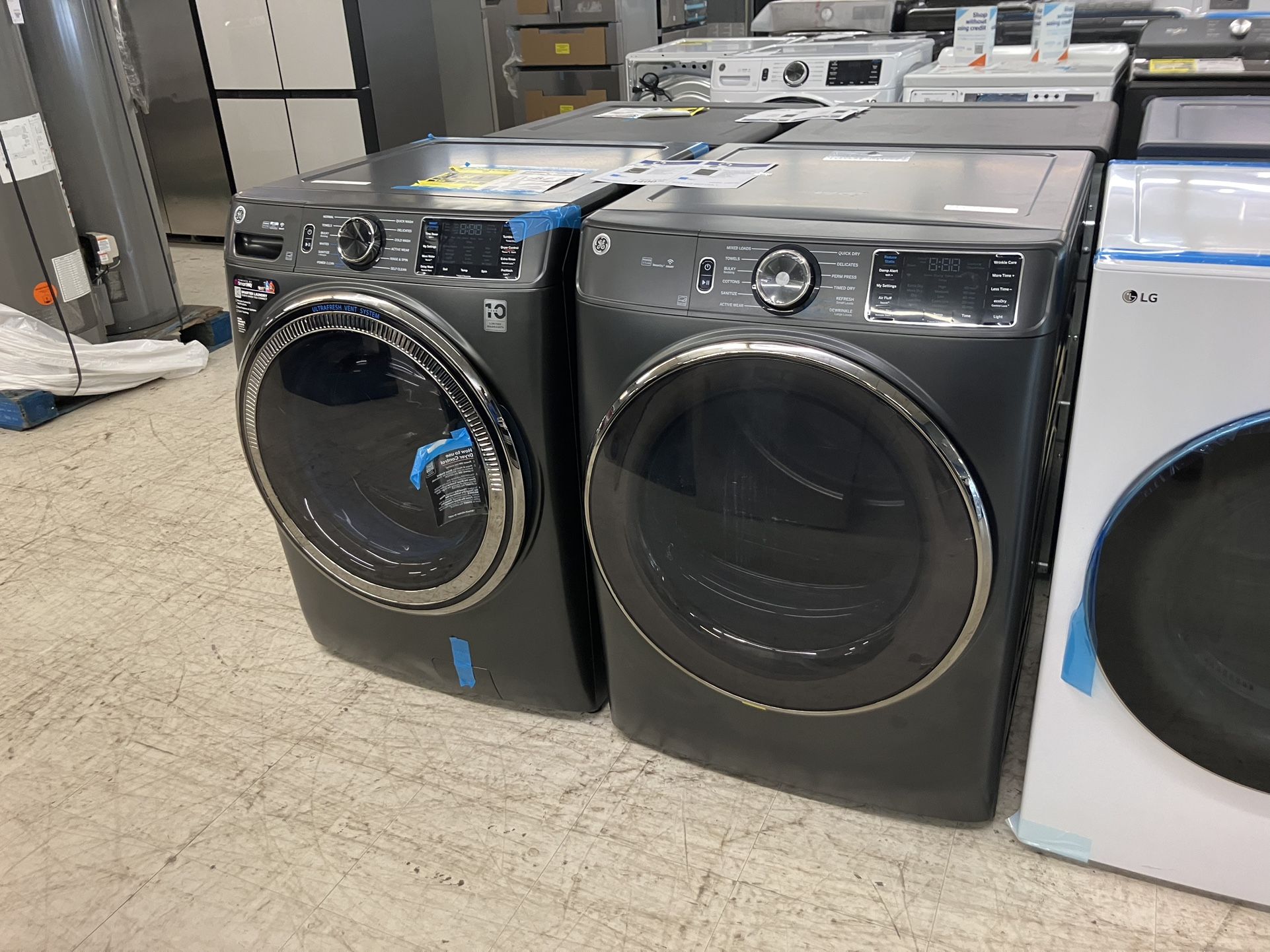 Ge 7.8 Cu. Ft. Capacity Smart Front Load Electric Dryer/5.0 Cu. Ft. Capacity Smart Front Load Washer Set