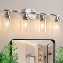 Brand NEW Ascher 4-Light Bathroom Light Fixtures, Modern Vanity Lights with Clear Glass Shade, Brushed Nickel Wall Lamp for Bathroom Mirror Hallway Ca