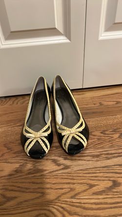 Black and Cream Patent Ballet Flats