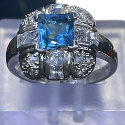 Princess London Blue with diamonds CZ Dome Designer ring Size 8, NEW , as is