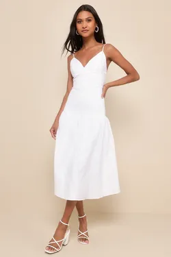 Lulus Serene Charm White Textured Embroidered Drop Waist Midi Dress Sz X Large,