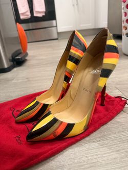 Christian Louboutin striped patent leather pumps