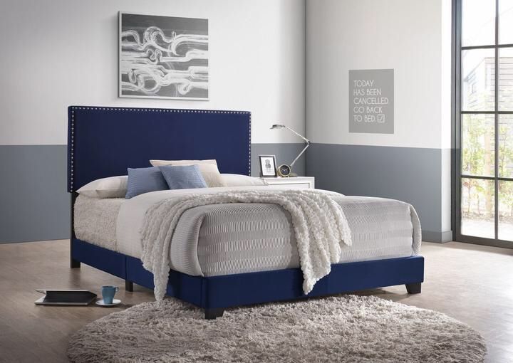Erin Navy Velvet King Bed | 5271