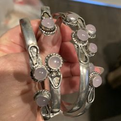 SILVER PLATE ROSE QUARTZ BANGLES