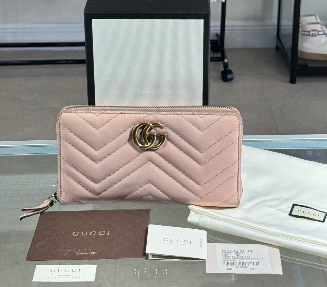 Gucci Wallet Long Wallet/Gg Marmont Round Zipper 443123 Leather Dusty Pink Box Tags