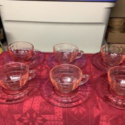 6/ Sets Of Depression Glass, Pink Color