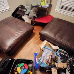 2 Very Large Luxury Leather Ottoman/Hassock/Foot Rest