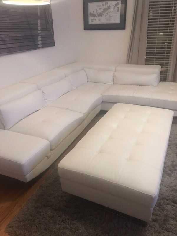 Pellissima White Leather Sectional Couch