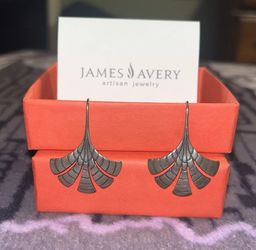 JAMES AVERY RARE GINKGO LEAF STERLING SILVER HOOK EARRINGS - RETIRED