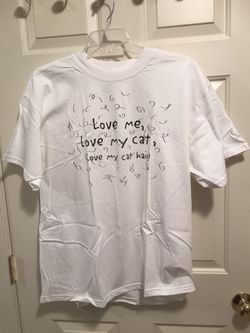 Ladies white t-shirt cat hair print XL NWOT