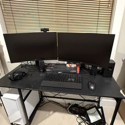 Complete Gaming Setup – Dual Monitors + Gaming Chair + Mic 🎧🔥