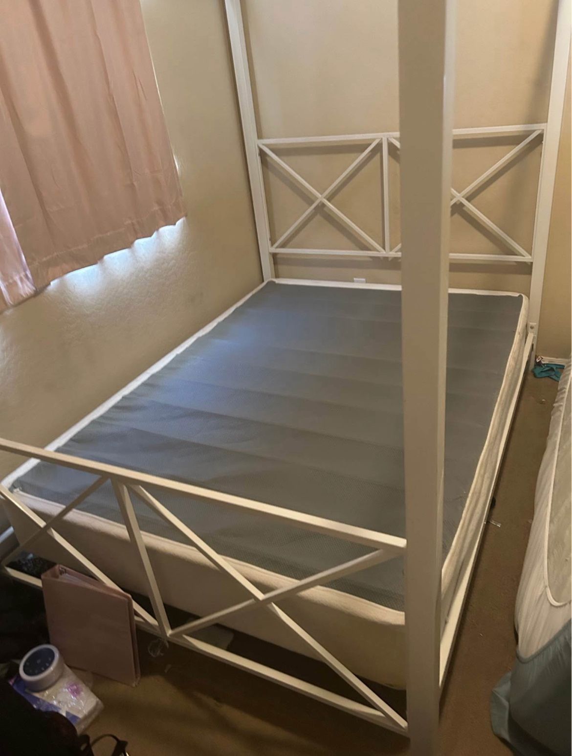 FULL SIZE CANOPY WHITE BED FRAME 